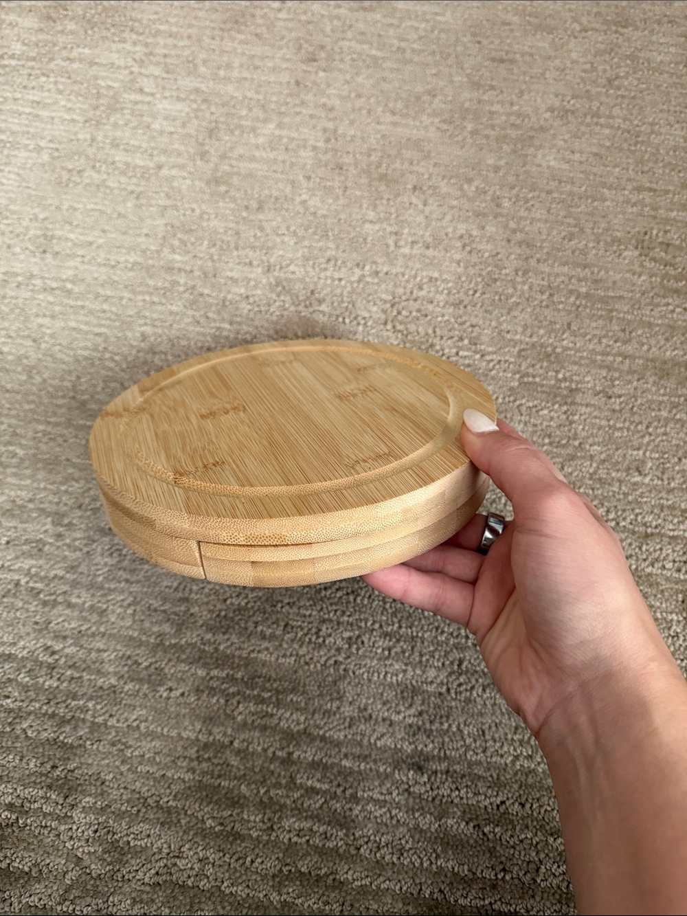 BRAND NEW - charcuterie wood board with hidden tools (8” diameter) - Picture 3 of 6